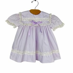 Vintage Bryan Heirloom Dress Lilac Light Purple Lace Trim Size 24 Months